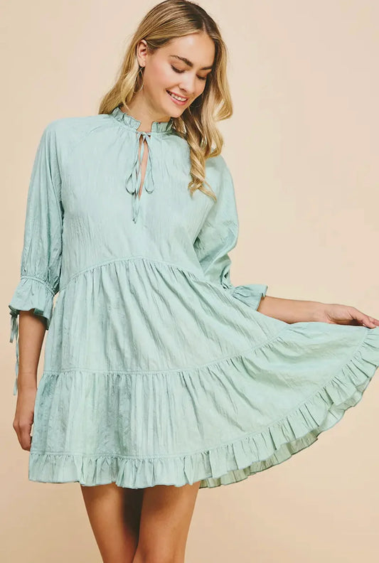 CRINKLED MINI DRESS - MINT