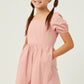 GIRLS SQUARE NECK TEXTURED DRESS - BLUSH