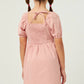 GIRLS SQUARE NECK TEXTURED DRESS - BLUSH