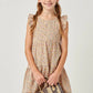 FLORAL RUFFLE TIERED SLEEVELESS DRESS - BLUSH