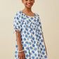 GIRLS TIE SLEEVE FLORAL SQUARE NECK DRESS - BLUE