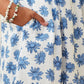 GIRLS TIE SLEEVE FLORAL SQUARE NECK DRESS - BLUE