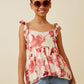 GIRLS FLORAL TIE SHOULDER TOP - RED