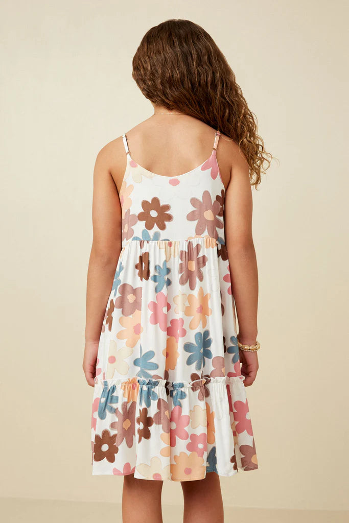 FLORAL RUFFLE TIERED TANK DRESS - TAUPE MIX