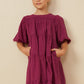 TEXTURED RUFFLE TIERED DRESS - BERRY