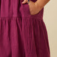 TEXTURED RUFFLE TIERED DRESS - BERRY
