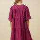 TEXTURED RUFFLE TIERED DRESS - BERRY