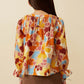 ABSTRACT FLORAL SMOCKED TOP - BROWN
