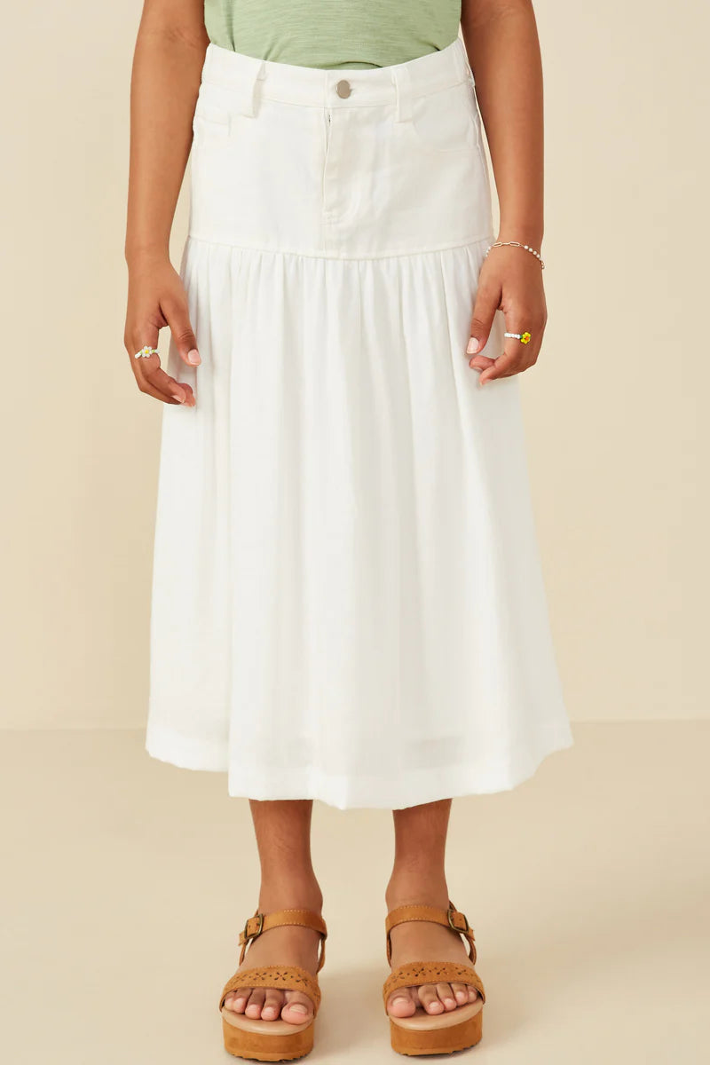 MIX MEDIA DENIM MIDI SKIRT - OFF WHITE