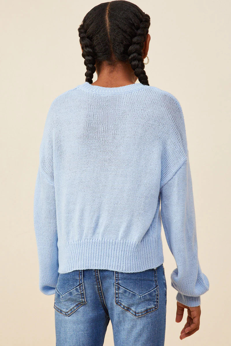 COZY GRAPHIC KNIT PULLOVER - BLUE