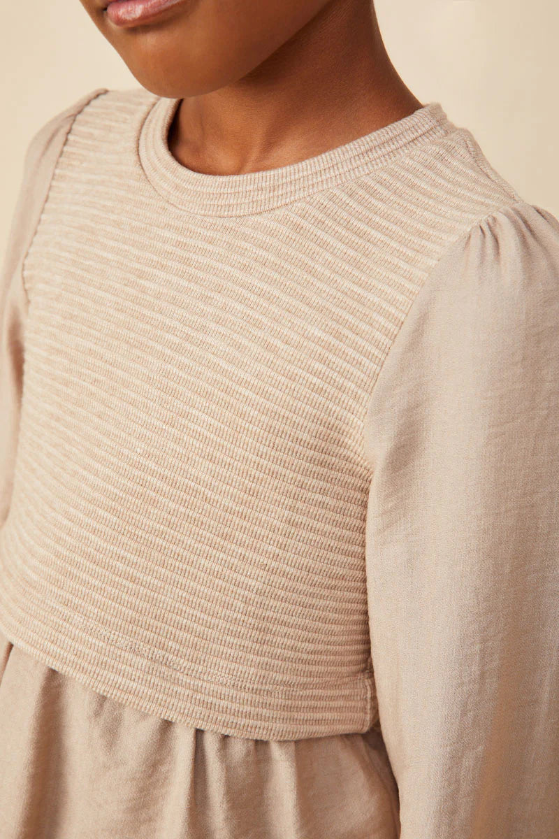 MIX MEDIA RIBBED KNIT TWOFER TOP - TAUPE