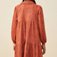 OPEN COLLAR VEGAN SUEDE SWING DRESS - RUST