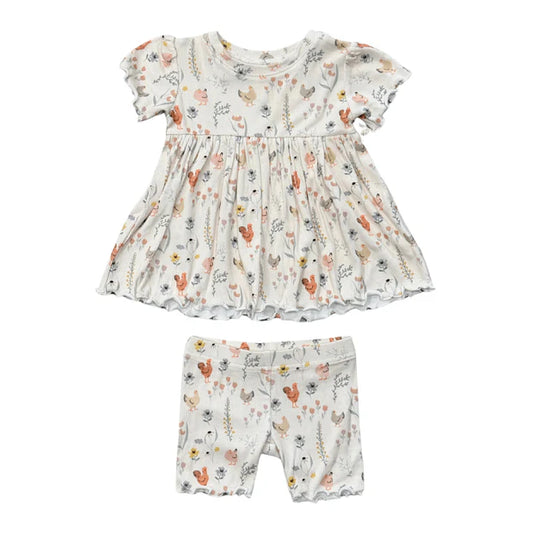 GIRL'S BABYDOLL SET - FLORAL CHICKEN