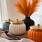 HAPPY FALL Y'ALL IVORY CERAMIC HEIRLOOM PUMPKIN CANDLE 19oz