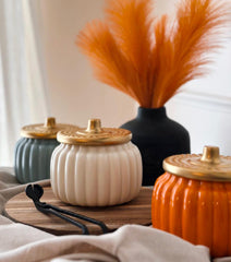 HAPPY FALL Y'ALL TEAL CERAMIC HEIRLOOM PUMPKIN CANDLE 19oz