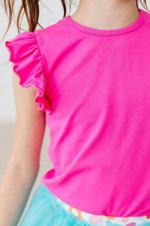 HOT PINK S/S RUFFLE TEE