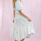 MIXED STRIPE/FLORAL BUBBLE HEM MIDI DRESS - BLUE