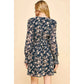 FLORAL PRINT V NECK MINI DRESS - DEEP NAVY