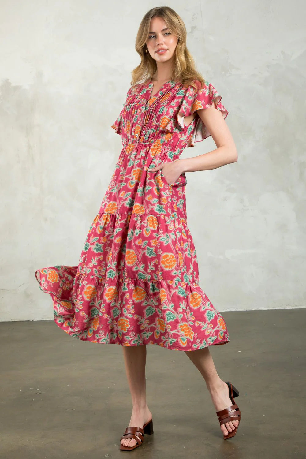 FLUTTER SLEEVE TIERED DRESS