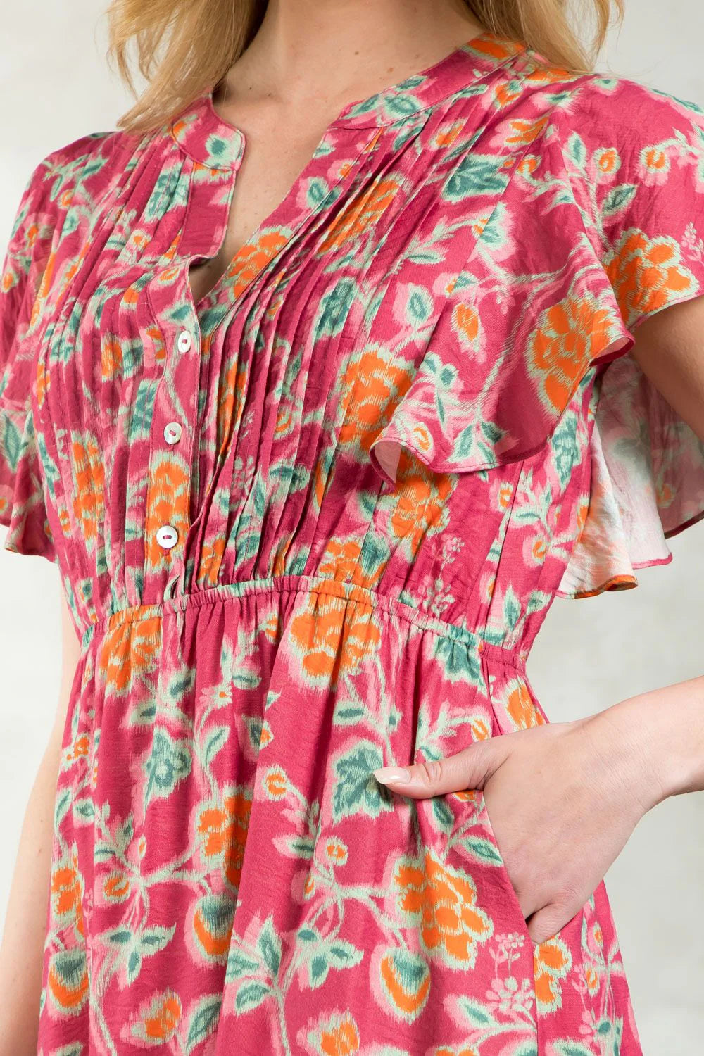 FLUTTER SLEEVE TIERED DRESS