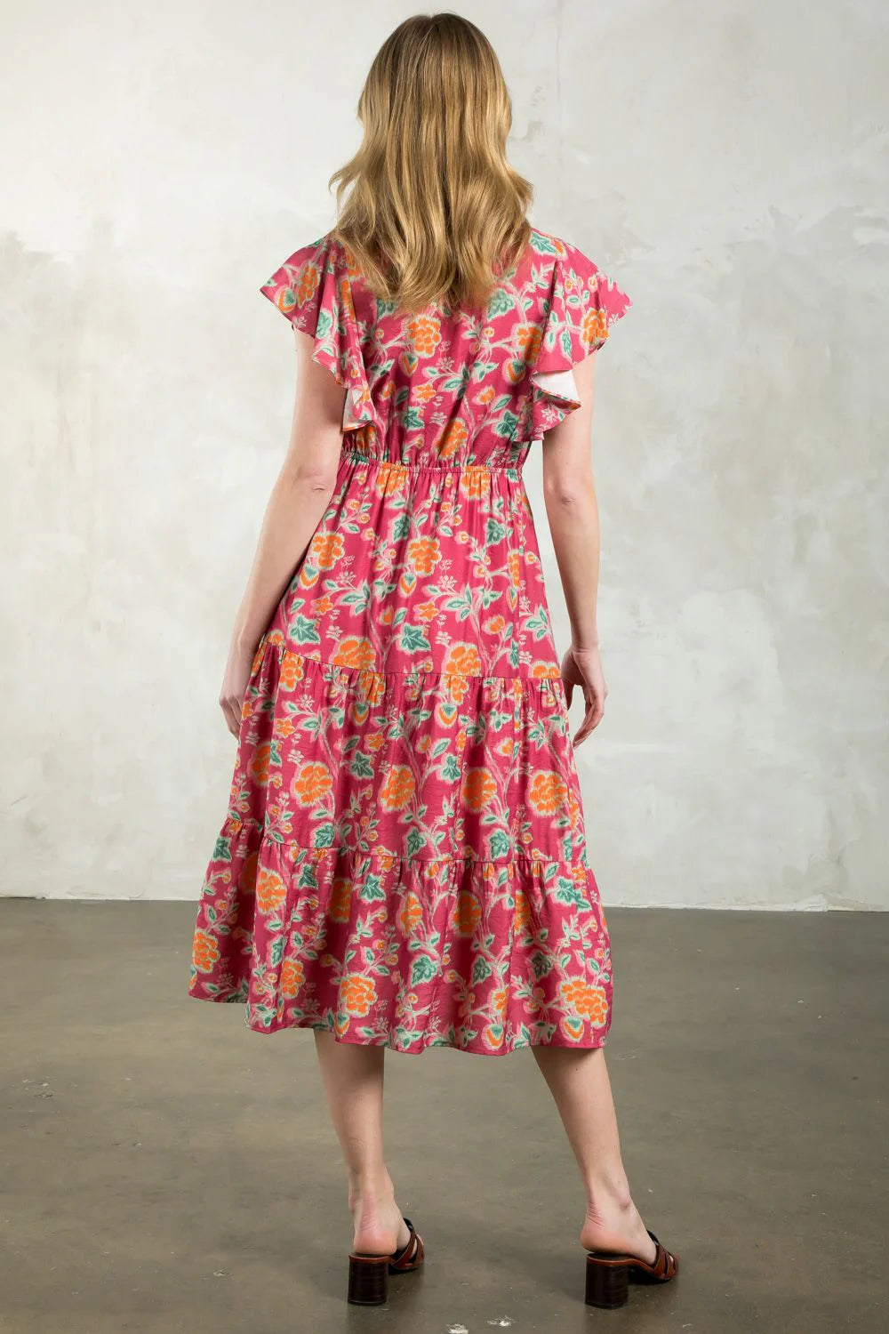 FLUTTER SLEEVE TIERED DRESS
