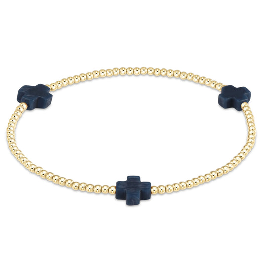 SIGNATURE CROSS 2MM GOLD BRACELET - NAVY
