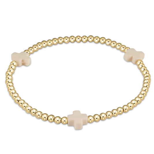 EGIRL SIGNATURE CROSS 3MM GOLD BRACELET - OFF WHITE