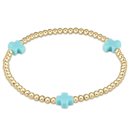 EGIRL SIGNATURE CROSS 3MM GOLD BRACELET - TURQUOISE