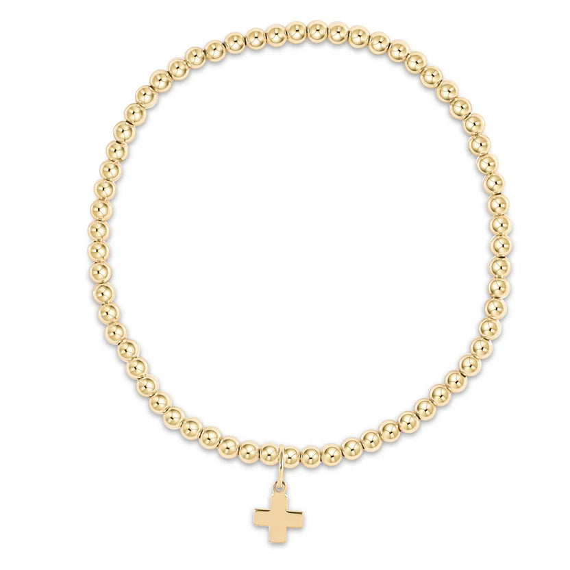 CLASSIC GOLD 3MM BEAD BRACELET - SIGNATURE CROSS GOLD CHARM