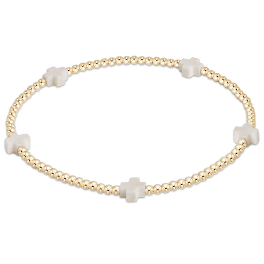 EGIRL SIGNATURE CROSS SMALL 2MM GOLD BRACELET - OFF WHITE