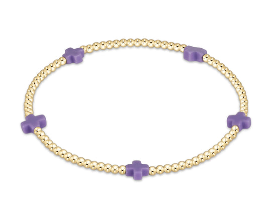 EGIRL SIGNATURE CROSS SMALL 2 MM GOLD BRACELET - PURPLE