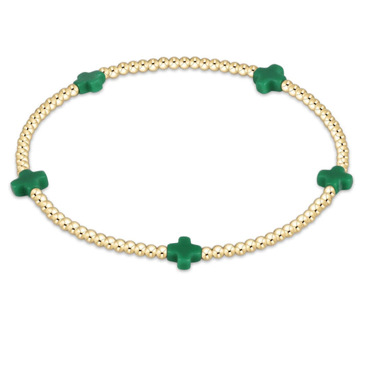 EGIRL SIGNATURE CROSS SMALL 2MM GOLD BRACELET - EMERALD