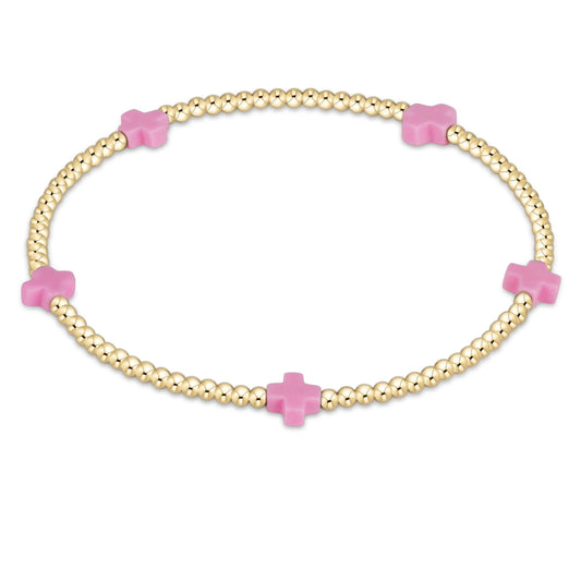 EGIRL SIGNATURE CROSS SMALL GOLD BRACELET - BRIGHT PINK