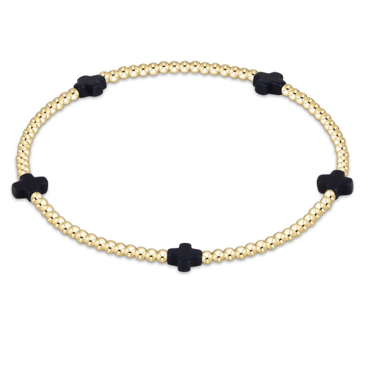 EGIRL SIGNATURE CROSS SMALL 2MM GOLD BRACELET - NAVY