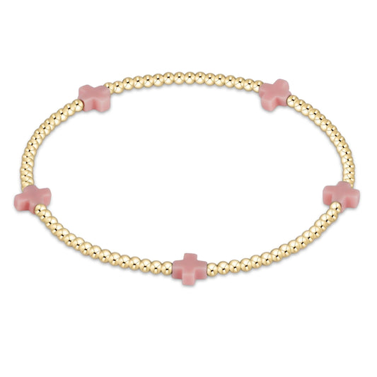 EGIRL SIGNATURE CROSS SMALL 2MM GOLD BRACELET - PINK