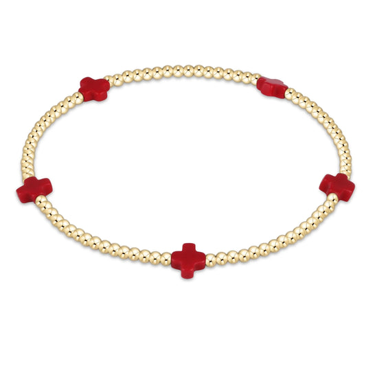 EGIRL SIGNATURE CROSS SMALL 2MM GOLD BRACELET - RED