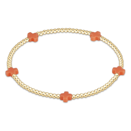 EGIRL SIGNATURE CROSS SMALL 2MM GOLD BRACELET - CORAL