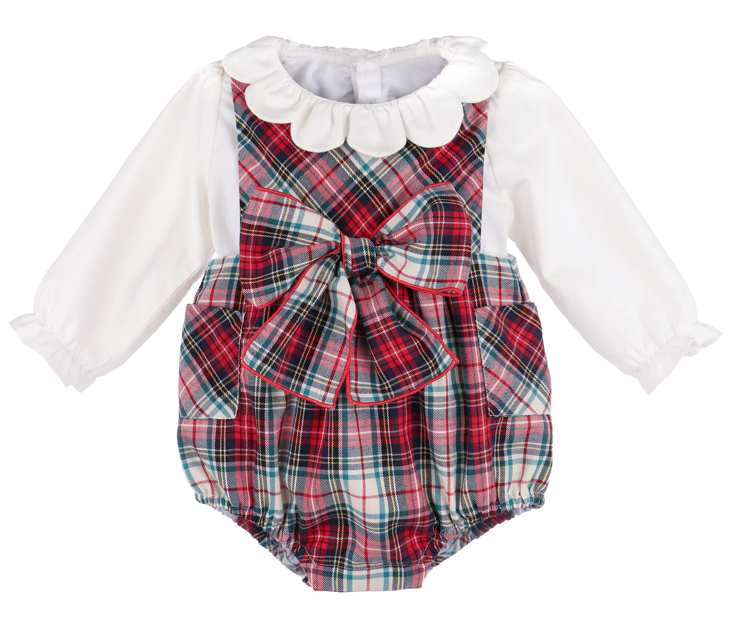 GINGERBREAD PLAID BOW OVERALL -  RED