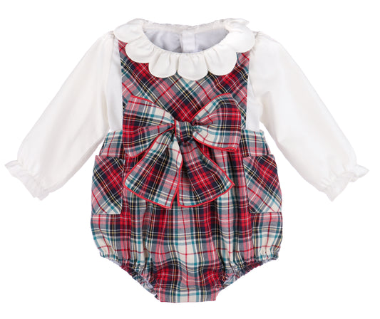 GINGERBREAD PLAID BOW OVERALL -  RED