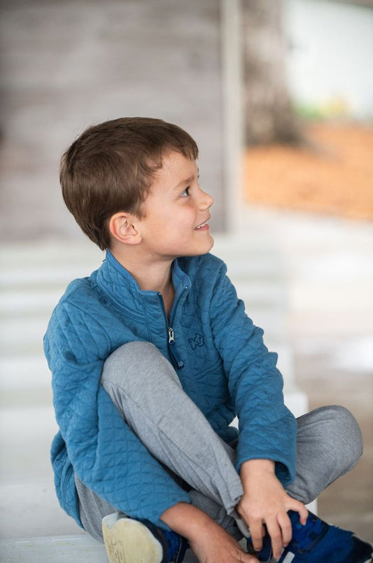 BOYS QUILTED ZIP PULLOVER - COPEN BLUE