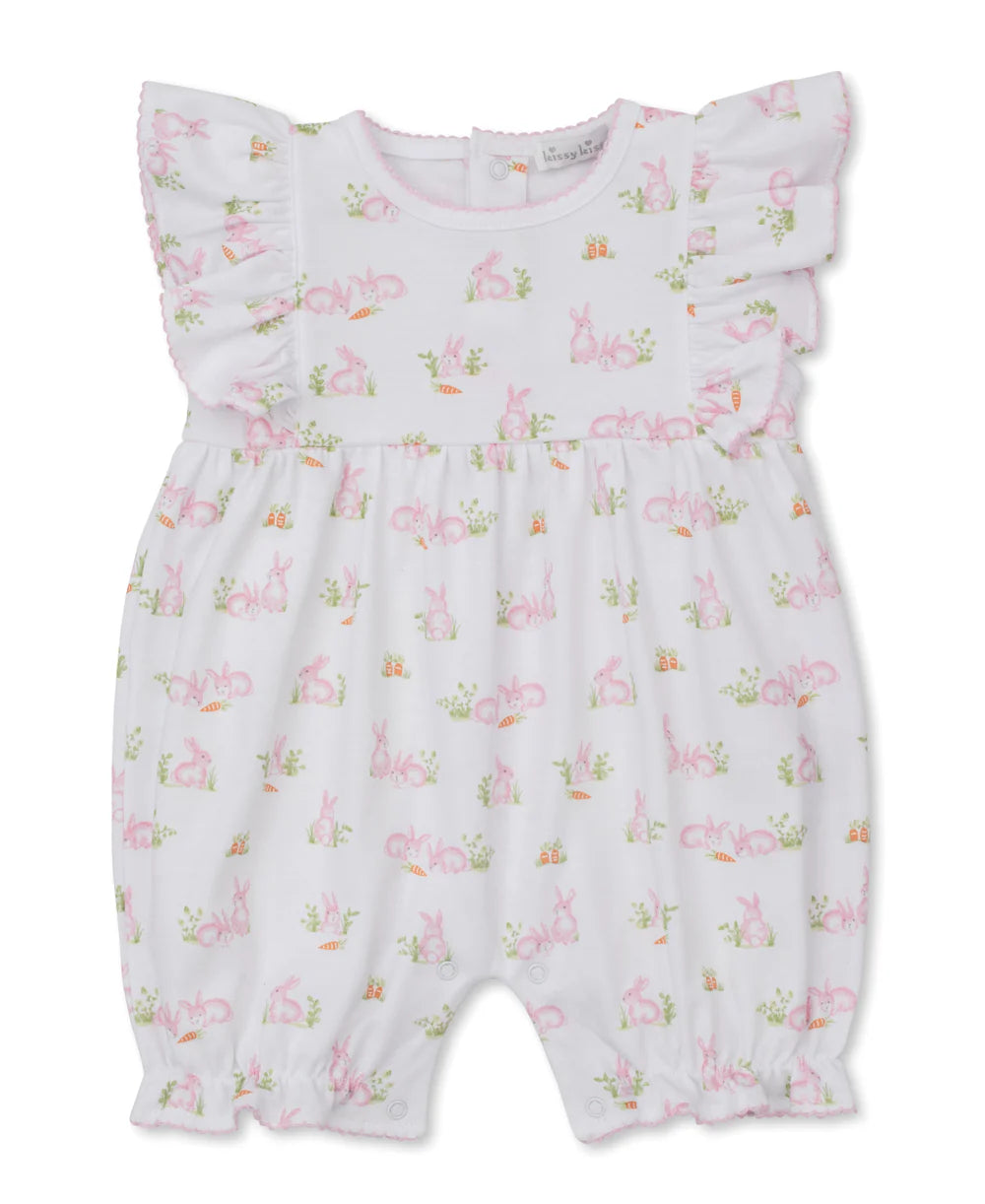 RUFFLE PLAYSUIT - BABY BUNNY PATCH PINK