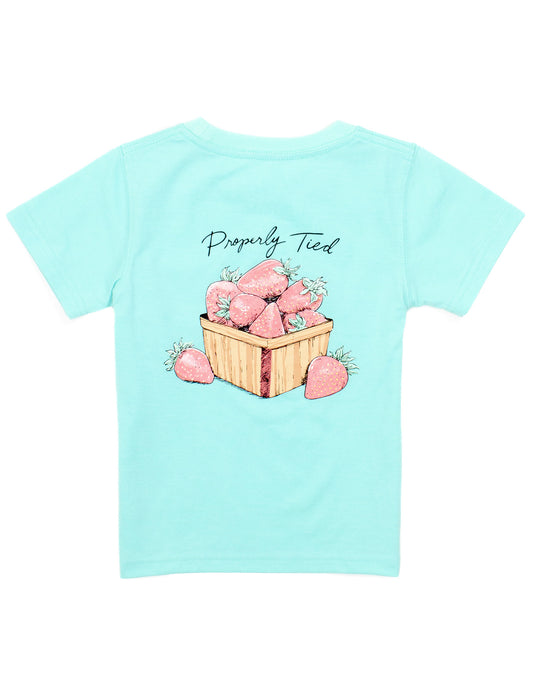 GIRLS STRAWBERRY BASKET SS SEAFOAM TEE