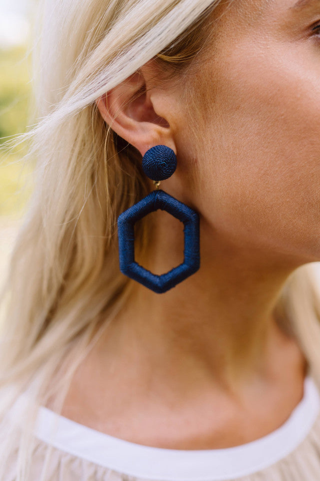 ELLIOT SILK WRAPPED EARRINGS - NAVY