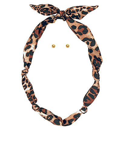 LEOPARD PRINTED SCARF NECKLACE SET W/PEARL