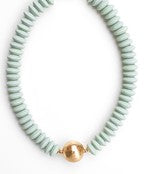 WOODEN BEAD AND CCB CHOKER LIGHT MINT/GOLD