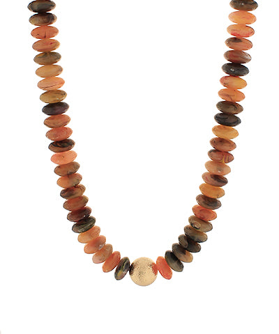 METAL AND COLOR RONDELLE BEADS NECKLACE - BROWN/GOLD