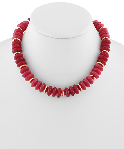 MARBLEIZED RONDELLE STONE NECKLACE - DARK RED
