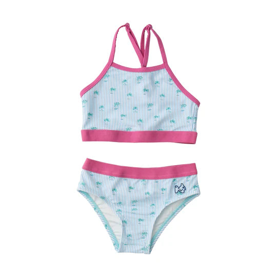 GIRLS' RACERBACK BIKINI - PALM TREE STRIPE