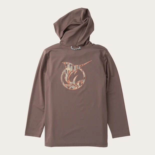 BOYS PROFORMANCE HOODIE TEE WITH CAMO LOGO  - COFFEE QUARTZ
