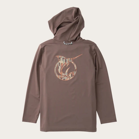 BOYS PROFORMANCE HOODIE TEE WITH CAMO LOGO  - COFFEE QUARTZ
